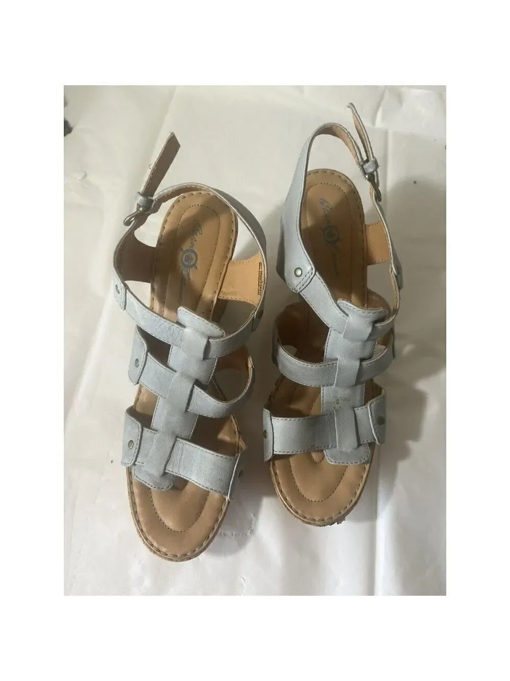 Born Crown Leather Cork Wedge Boho Buckle Sandal blue Women’s Size 11